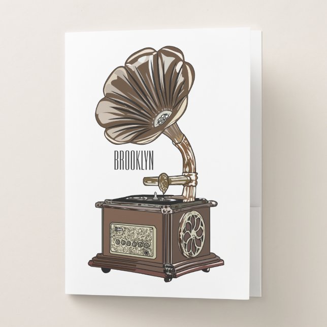 Turntable cartoon illustration  pocket folder (Front)