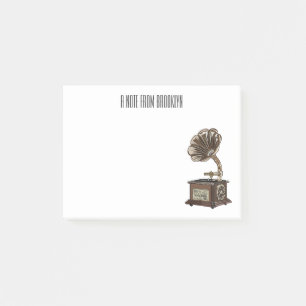 Turntable cartoon illustration  post-it notes