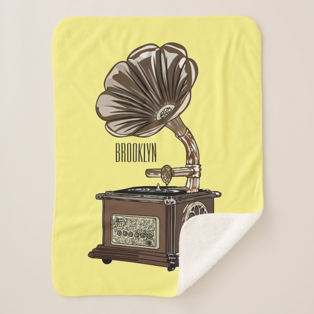 Turntable cartoon illustration sherpa blanket (Front)