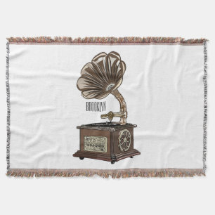 Turntable cartoon illustration throw blanket