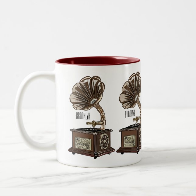 Turntable cartoon illustration  Two-Tone coffee mug (Left)