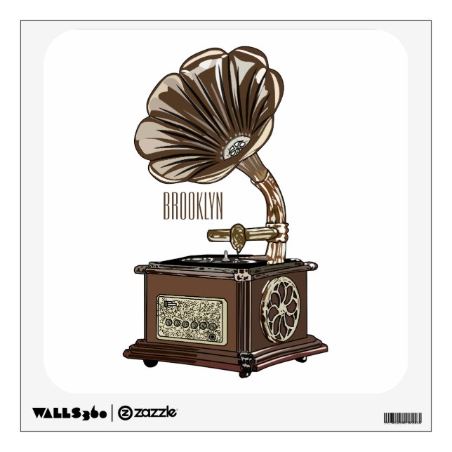 Turntable cartoon illustration  wall decal (Front)