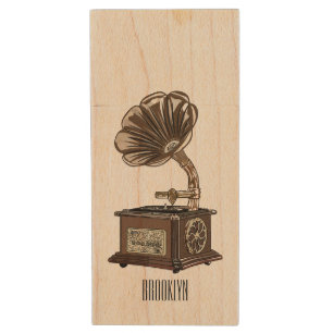 Turntable cartoon illustration wood flash drive