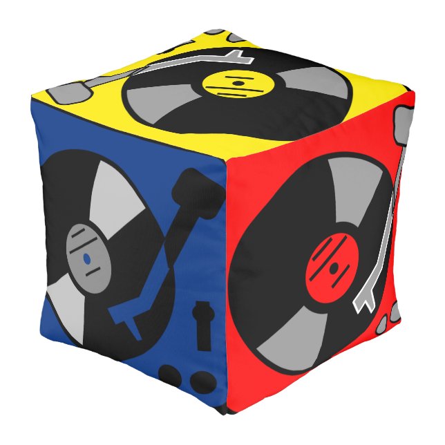 Turntable Cube Vinyl Nostalgic Perfect Seat Chair Pouf (Angled Back)