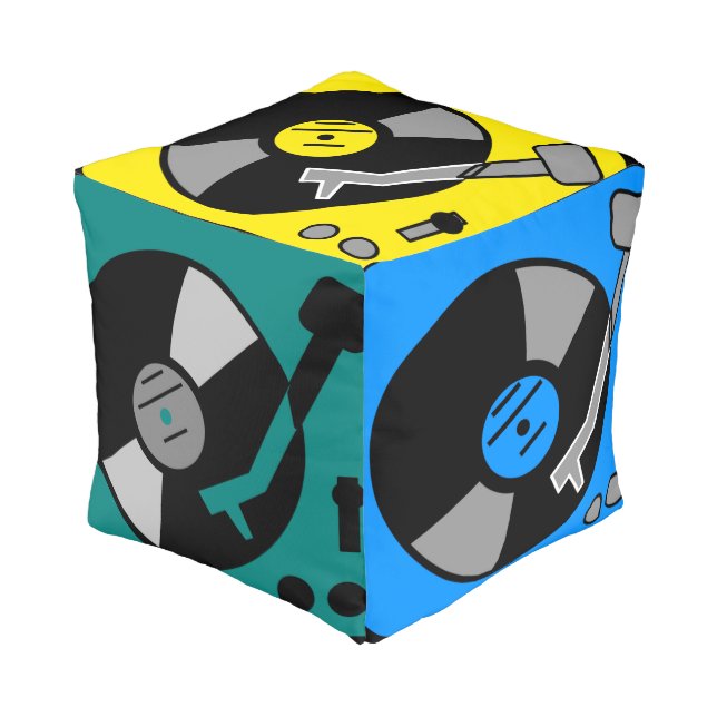 Turntable Cube Vinyl Nostalgic Perfect Seat Chair Pouf (Angled Front)