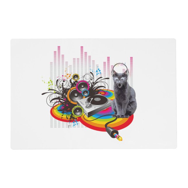 Turntable Pumpin Music Cat DJ Placemat (Front)