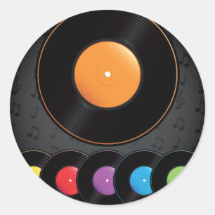 Turntable Records In Vivid Colors Classic Round Sticker