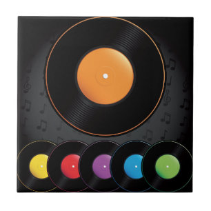Turntable Records In Vivid Colors Tile