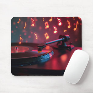 Turntable With Neon Dancing Notes Mouse Pad