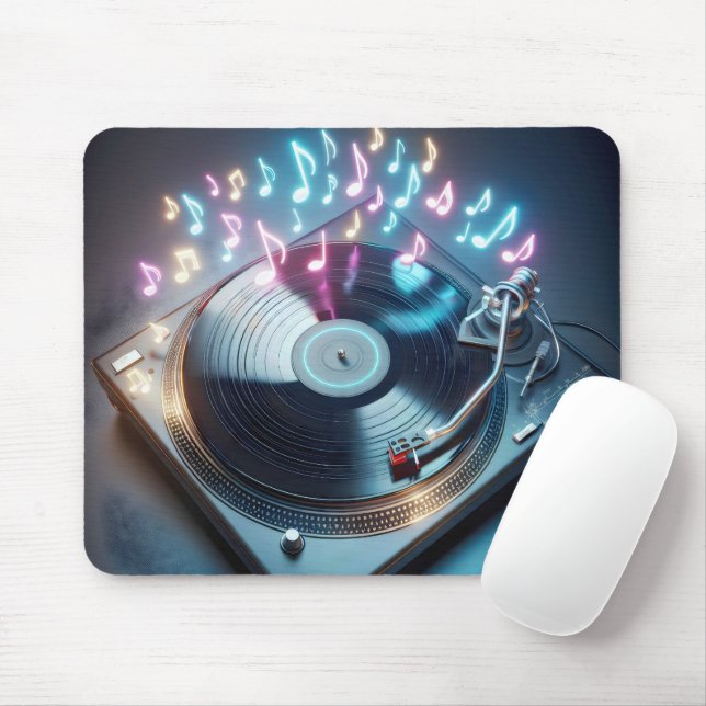 Turntable With Neon Notes Mouse Pad (With Mouse)