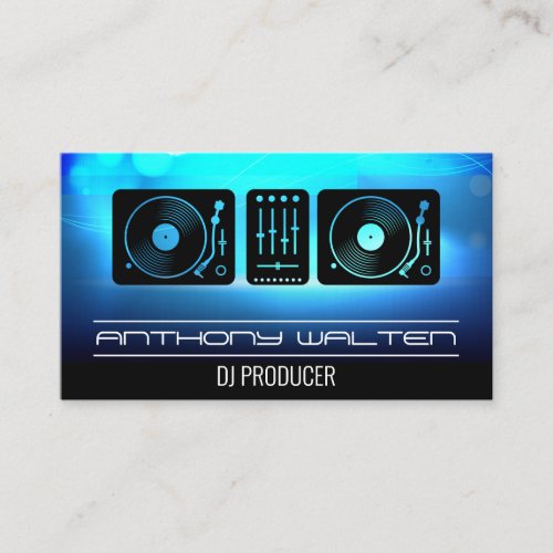 Turntables  Blue Ambience Background Business Card