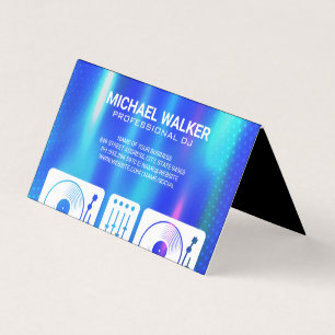 Turntables DJ Music Blue Metallic Abstract Business Card