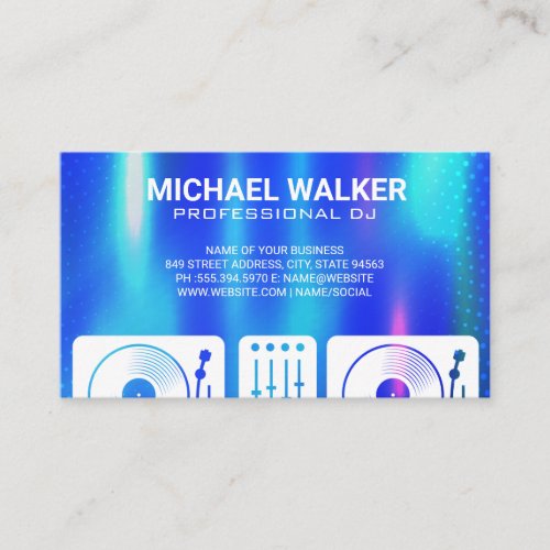 Turntables  DJ  Music  Blue Metallic Abstract Business Card