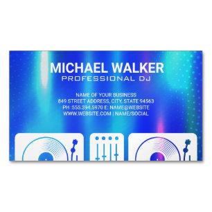 Turntables DJ Music Blue Metallic Abstract Business Card Magnet