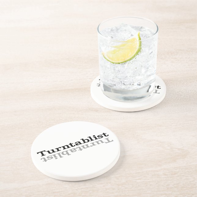 Turntablist ʇsılqɐʇuɹn⊥ drink coaster (Side)