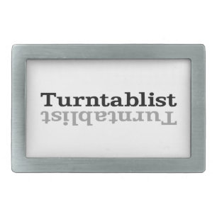 Turntablist ʇsılqɐʇuɹn⊥ rectangular belt buckle