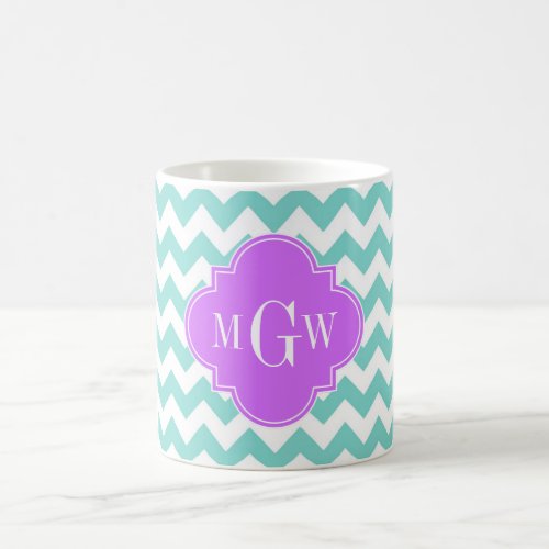 Turq  Aqua Wht Chevron Lilac 3 Initial Monogram Coffee Mug