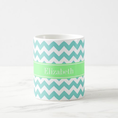 Turq  Aqua Wht Chevron Mint Green Name Monogram Coffee Mug