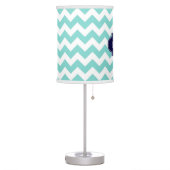 Turq / Aqua Wht Chevron Navy 3 Initial Monogram Table Lamp (Left)