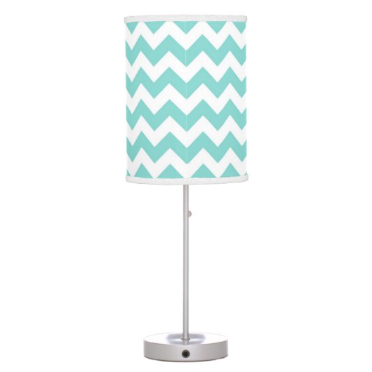 Turq / Aqua Wht Chevron Navy 3 Initial Monogram Table Lamp (Back)