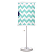Turq / Aqua Wht Chevron Navy 3 Initial Monogram Table Lamp (Right)