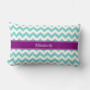 Turq / Aqua Wht Chevron Purple Name Monogram Lumbar Pillow