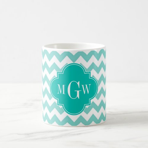 Turq  Aqua Wht Chevron Teal 3 Initial Monogram Coffee Mug