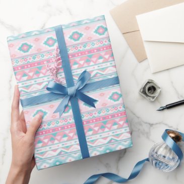 Turqoise and Blush Pink Geometric Aztec Pattern