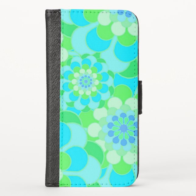 Turqoise and Green Floral iPhone Wallet Case (Front)