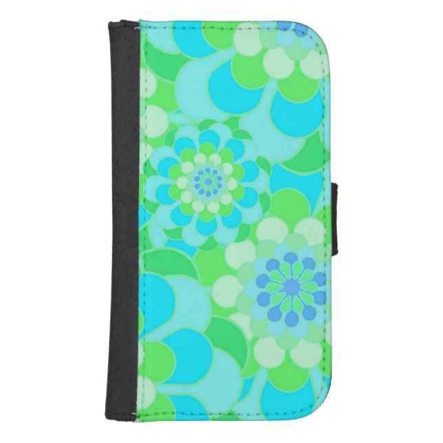 Turqoise and Green Floral Samsung S4 Wallet Case (Front)