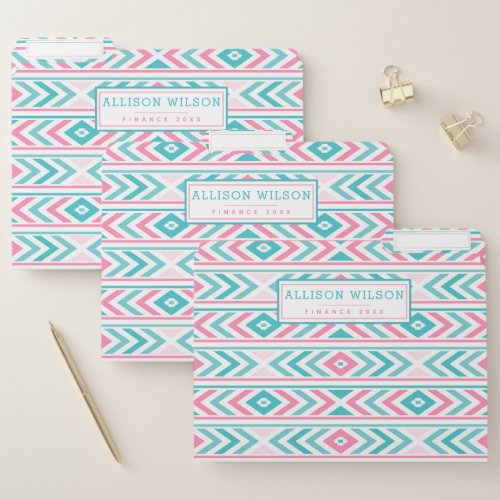 Turqoise and Pink Boho Aztec Pattern File Folder