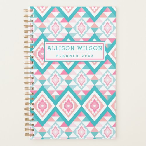 Turqoise and Pink Boho Aztec Pattern Planner