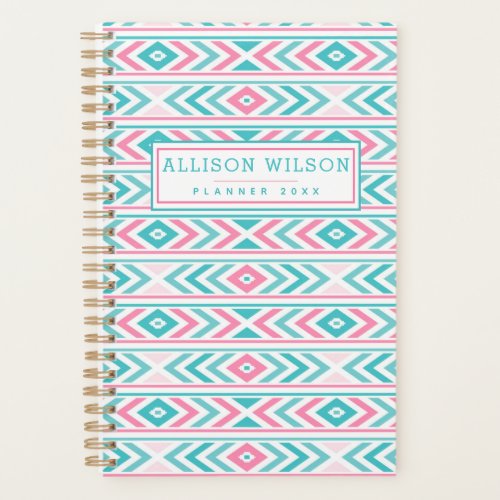 Turqoise and Pink Boho Aztec Pattern Planner