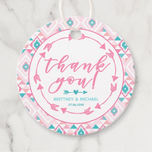 Turqoise and Pink Boho Aztec Pattern Thank You Favor Tags