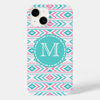 Turqoise and Pink Geometric Aztec - Monogrammed