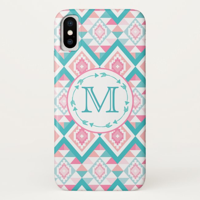 Turqoise and Pink Geometric Aztec - Monogrammed
