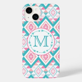 Turqoise and Pink Geometric Aztec - Monogrammed