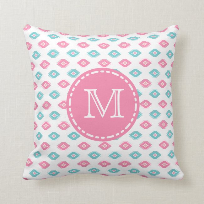 Turqoise and Pink Geometric Aztec - Monogrammed