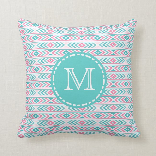 Turqoise and Pink Geometric Aztec - Monogrammed