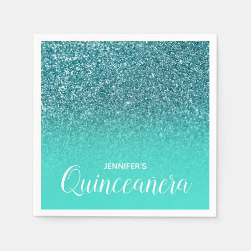 Turqoise and Teal Glitter Ombre Quinceanera Napkins