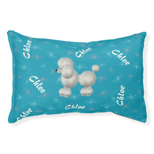 Turqoise and White Poodle Personalized Pet Bed