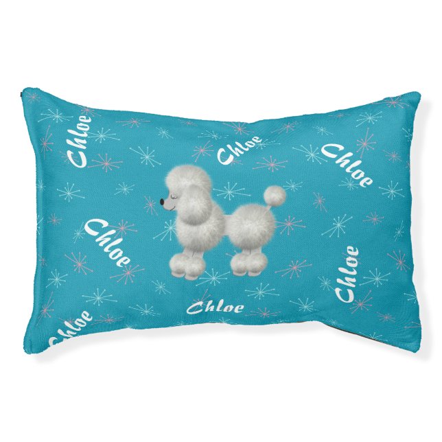 Turqoise and White Poodle Personalized Pet Bed (Front)