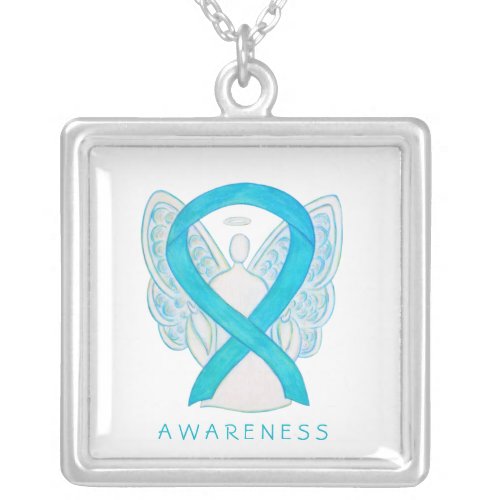 Turqoise Awareness Ribbon Angel Jewelry Necklace