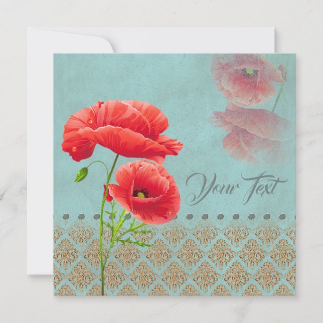 Turqoise Baroque Poppies - Greeting Card (Front)