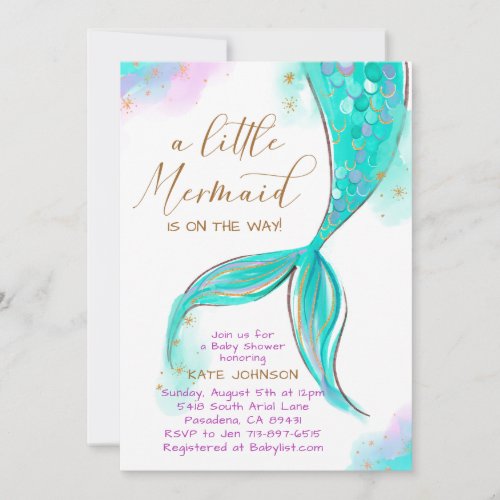 Turqoise Mermaid Under The Sea Ocean Baby Shower Invitation