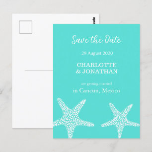 Turqoise Modern Tropical Starfish Beach Wedding Postcard