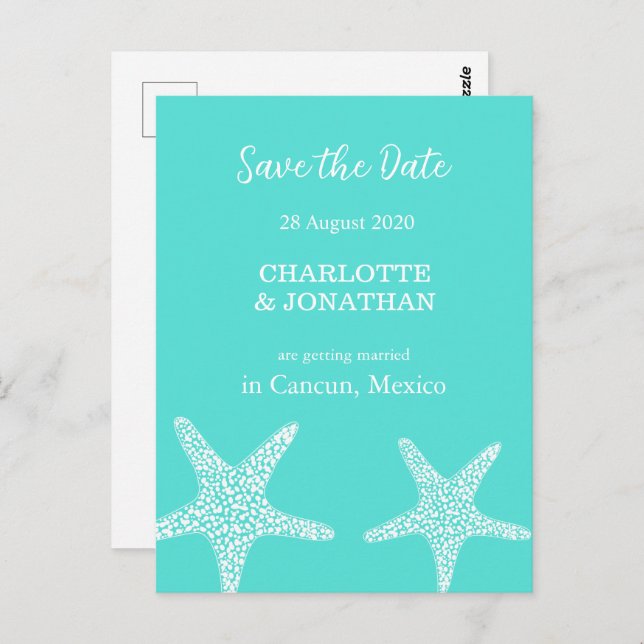 Turqoise Modern Tropical Starfish Beach Wedding    Postcard (Front/Back)