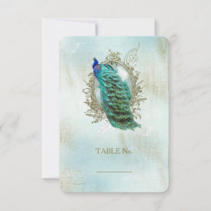 Turqoise Shabby Peacock - Table Number Card