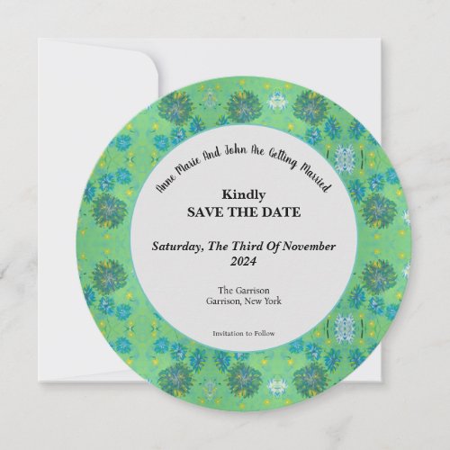 Turqoise Twinkles Wedding Round Save The Date
