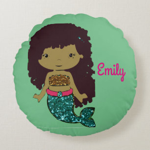 Turqouise and Gold Mermaid Personalized Pillow